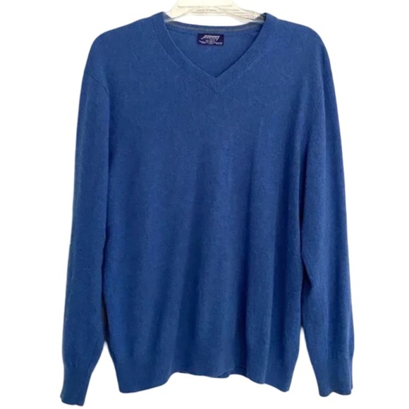 NWOT Jeremy Argyle Blue 100% Cashmere V Neck Sweater - Picture 5 of 7